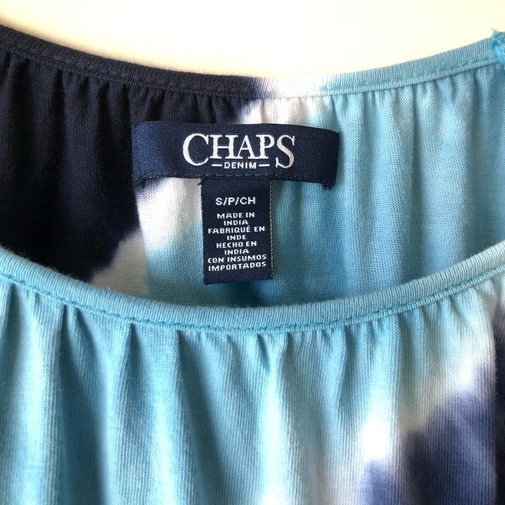 Chaps Denim Blue Tie Dye Striped Blouse, S - Picture 4 of 8